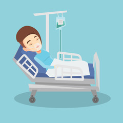 Poster - Patient lying in hospital bed with oxygen mask.