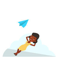 Poster - Businesswoman lying on cloud vector illustration.