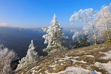 Sticker - Elbsandsteingebirg,e Blick vom Teichstein - Elbe sandstone mountains in winter, Teichstein