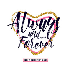 vector illustration of phrase always and forever, inscribed in a heart shape
