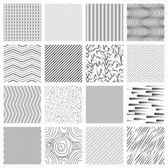 Thin line pattern set. Crossing and slanted, wavy  striped lines patterns