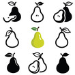 Pear icon collection - outline and silhouette illustration