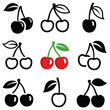Cherry icon collection - outline and silhouette illustration