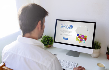 Poster - man using cloud storage online platform