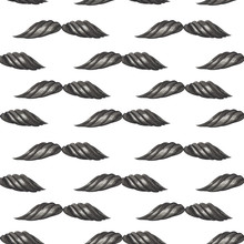 Hipster Fashion Men Accessories. Watercolor Illustration Of Mustache. Seamless Pattern.