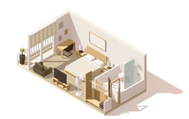 Wall Mural - Vector isometric low poly hotel room icon