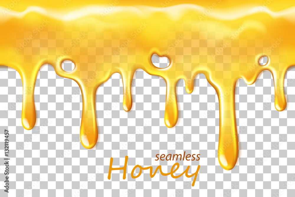 Seamless dripping honey repeatable isolated on transparent - obrazy, fototapety, plakaty 