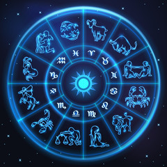 light symbols of zodiac and horoscope circle, astrology