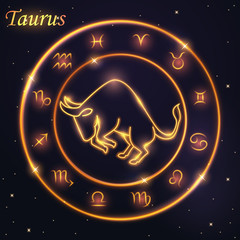 Wall Mural - Light symbol of bull to Taurus of zodiac and horoscope concept