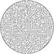 Complex maze puzzle game (high level of difficulty). Black and white labyrinth business concept. Circle as labyruinth