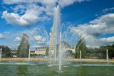 Fototapeta Tęcza - FOUNTAINS IN THE PARK IN THE FACE OF THE STATION OF THE CITY OF LIMOGES , LIMOUSIN , FRANCE

