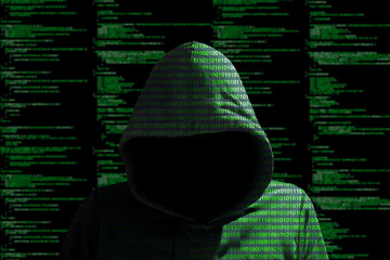 Hoody hacker cybersecurity green matrix information security concept