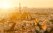 Panorama of Paris at sunset, aerial sunny view of city, skyline, France