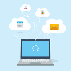 Leinwandbilder - 3D flat laptop device connects to cloud services.