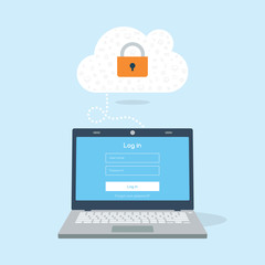 Leinwandbilder - 3D flat laptop device tries login to cloud.