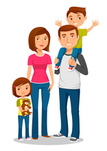 Cute Cartoon Family With Two Kids