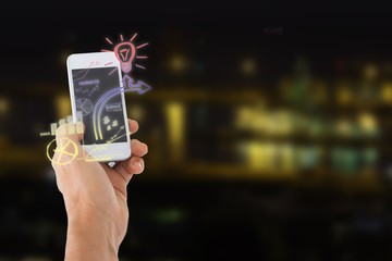 Sticker - Composite image of male hand holding a smartphone 3d