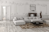 Fototapeta  - Neutral monochrome white classical living room