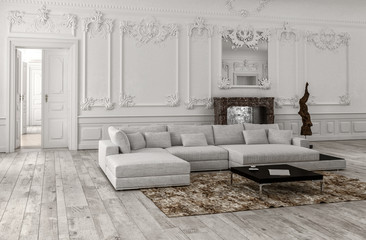 Wall Mural - Neutral monochrome white classical living room