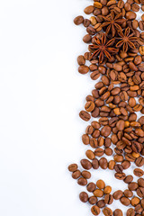 Wall Mural - Coffee beans with white background for copy space.