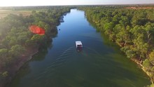 Aerial View Of Houseboat Holiday On The Murray River Australia.
