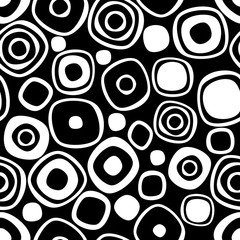 Wall Mural - Seamless vector geometrical pattern. Endless black and white background with hand drawn circles. Graphic illustration. Print for cover, fabric, wrapping, background.