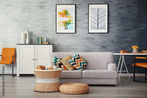 Cuadros en Lienzo Modern living room with sofa and furniture