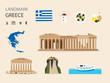 Concept Greece Landmark Flat Icons Design .Vector Illustration