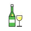 Alcohol. Champagne bottle filled with glass. Vector linear flat