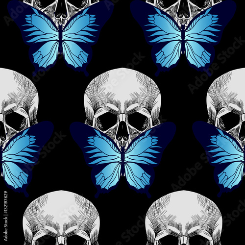Download Skull and butterfly.Vector seamless pattern - Buy this ...