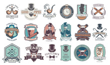 Set Of Vintage Gentleman Emblems, Labels.