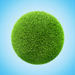 Wall Mural - 3d grass sphere on blue background