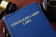 Concealed Carry Laws title on a book and gavel.