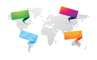 Wall Mural - set of colored sign with blue world map isolated