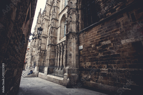 Zdjęcie XXL Katedra Świętego Krzyża i św. Eulalii. Europa, Barselona, ​​Hiszpania. Stary budynek w Barcelonie, Hiszpania