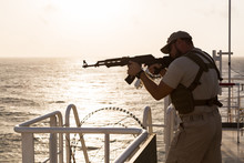 Guard On Board Sea Going Vessel In Aden Gulf