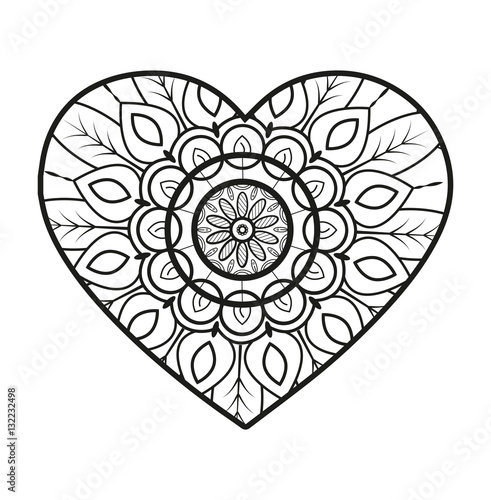 Download Vector illustration of a mandala heart for coloring book ...