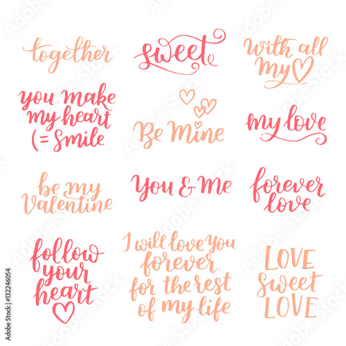 Vector Set Of Handwritten Lettering Positive Quote About Love To