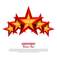 Poster - Three Achievement Vector Stars. Realistic Sign. Golden Decoration Symbol. 3d Shine Icon Isolated On White Background.