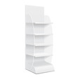 © Denis Semenchenko - White Cardboard Floor Display Rack For Supermarket Blank Empty Displays With Shelves Products Mock Up. Illustration Isolated On White Background. Ready For Your Design. Product Packing. Vector EPS10