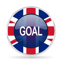 Aufkleber - goal british design icon - round silver metallic border button with Great Britain flag