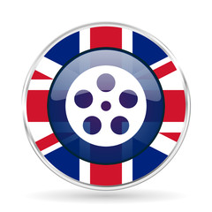 Poster - film british design icon - round silver metallic border button with Great Britain flag