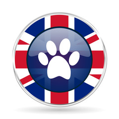 Poster - foot british design icon - round silver metallic border button with Great Britain flag