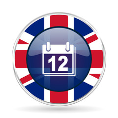 Aufkleber - calendar british design icon - round silver metallic border button with Great Britain flag