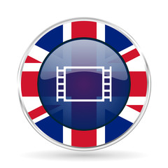 Poster - movie british design icon - round silver metallic border button with Great Britain flag