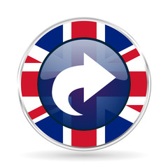 Poster - next british design icon - round silver metallic border button with Great Britain flag