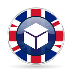 Fototapete - box british design icon - round silver metallic border button with Great Britain flag