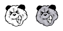 Panda Bear, Isolated On White Background, Colour And Black White Illustration, Suitable As Logo Or Team Mascot