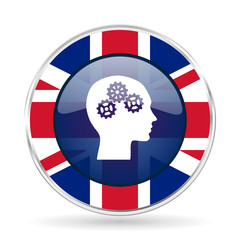 Aufkleber - head british design icon - round silver metallic border button with Great Britain flag
