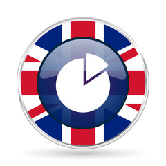 Poster - chart british design icon - round silver metallic border button with Great Britain flag